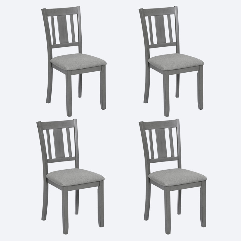 Dining Chairs Set of 4, Solid Wood Kitchen Chair w/ Padded Seat, Side Chair for Dining Room, Gray