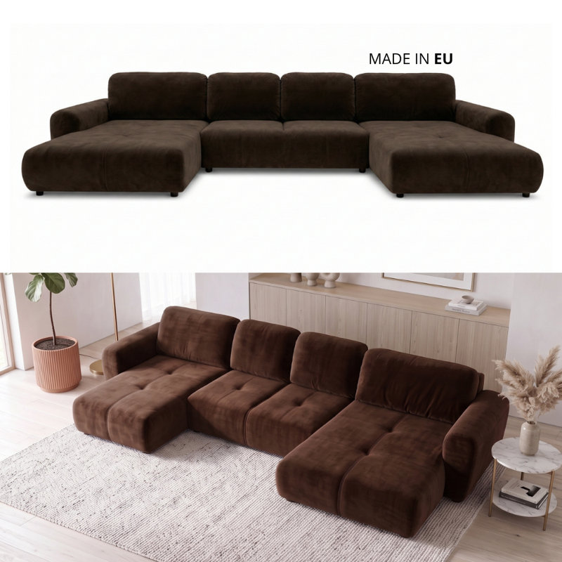 Bingo U-Shaped 6 Seater Sofa Bed, Brown KRONOS 6