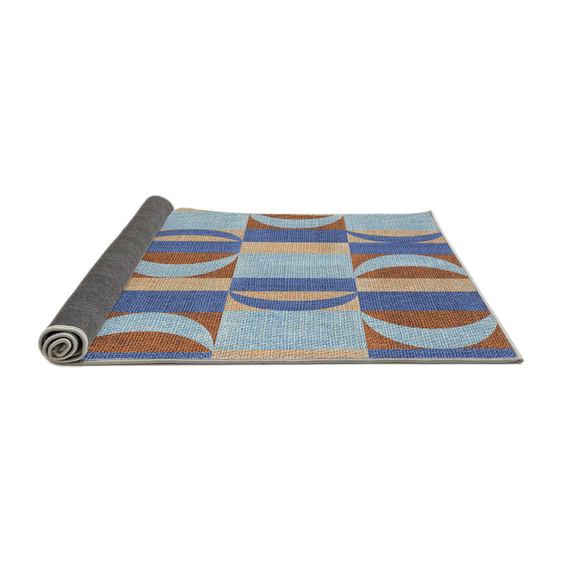 Tapis bleu/mauve à motifs, Rond 5 pi