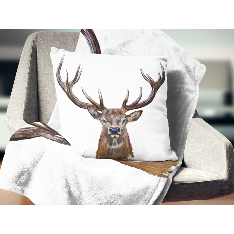 Tête de cerf devant - coussin décoratif imprimé animal, 16 po x 1 po, Carré