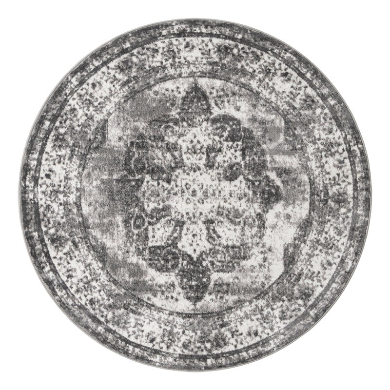 Brandt Oriental Area Rug, Round 6'1", Gray