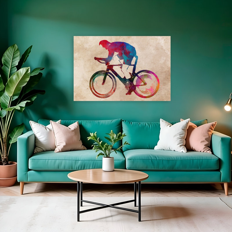 «Vibrant Cycling Racer», art mural contemporain, 32" H x 48" W