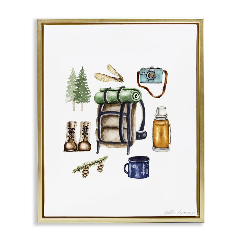 Hiking Essentials Chart Framed Floater Canvas Wall Art, design by Heather Desormeaux, 21" H x 17" W