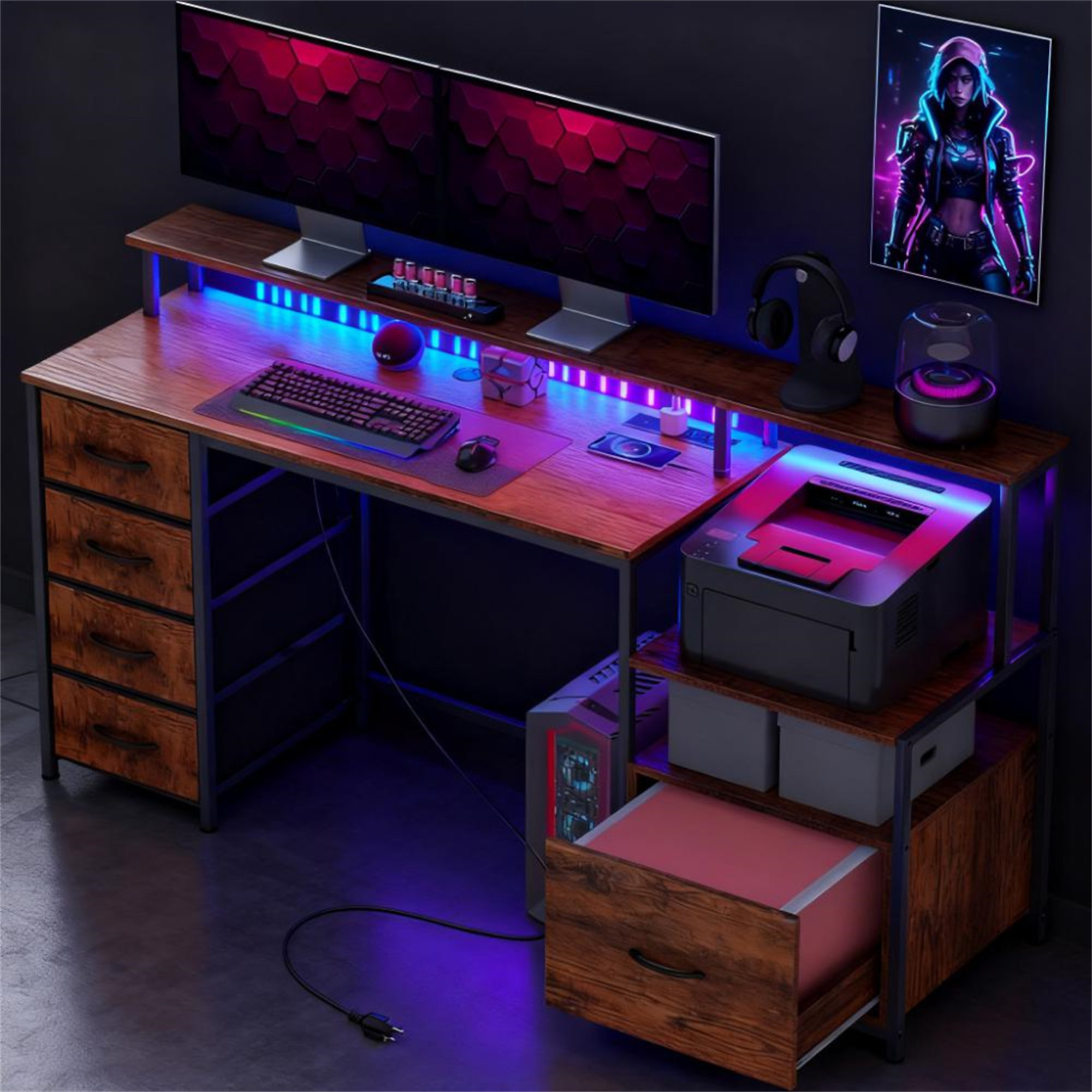 Trent Austin Design® Computer Desk With Power Outlets And LED Lights ...