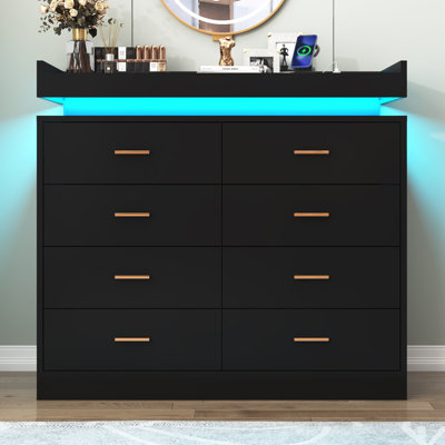 8 Drawer 47.29" W Dresser With LED Light, Sockets, Type-C Port And USB Port
