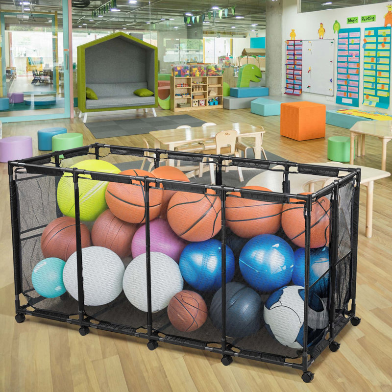  Bac de rangement flottant pour jouets de piscine en métal avec roues latérales, Noir