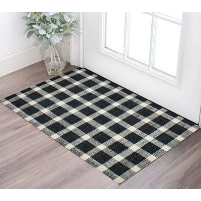 Tapis 2 pi x 3 pi touffeté à la main gris anthracite et ivoire en laine