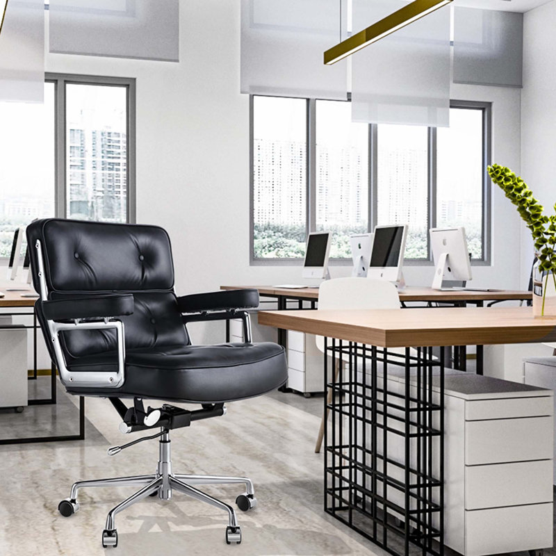 Luxury leather office chair-high back design,comfortable support, Black
