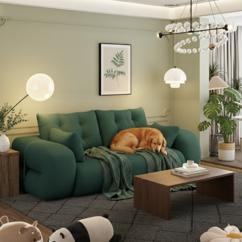 Ce canapé-lit pliable multifonctionnel conçu pour les humains et les animaux de compagnie, mesurant 78,7 pouces, est fabriqué en tissu en peluche et rembourré de mousse et fonctionne comme un lit-canapé 3-en-1 convenant aux salons, chambres d'amis ou salles de jeux, de couleur verte.