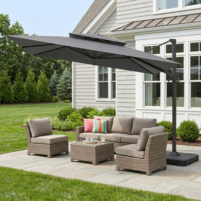 11' Square Double Top Patio Cantilever Umbrella, Counterweights Included