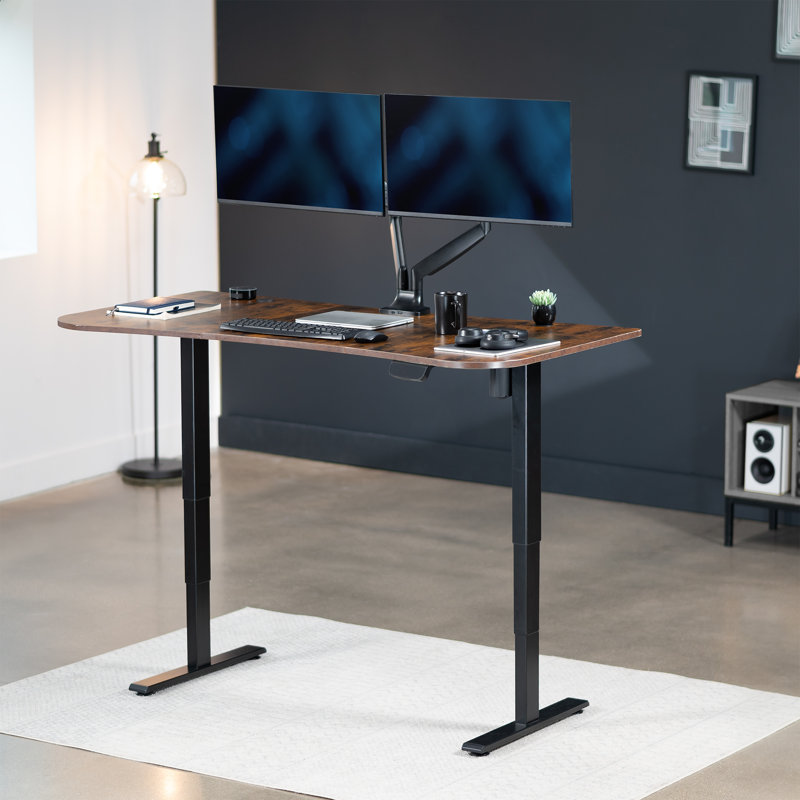 63" Vintage Brown/Black Adjustable Height Standing Desk with Power Outlet