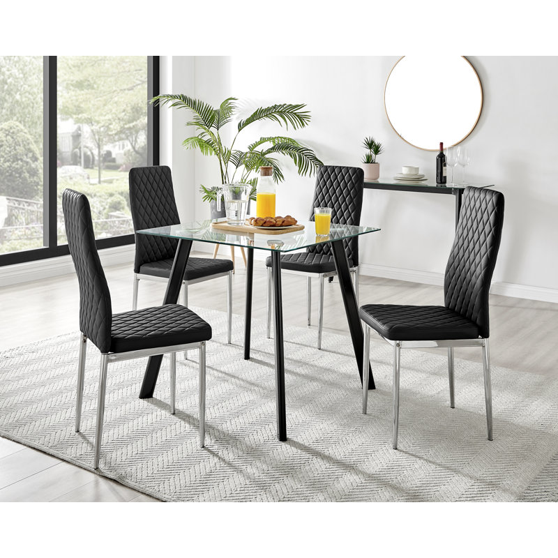 4 - Person Dining Set, Black/Silver