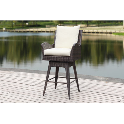 Carstarphen Polyethylene (PE) Wicker Outdoor Stool with Cushion