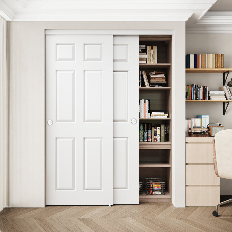 Porte coulissante intérieure 80 po apprêt blanc pour garde-manger et garde-robe avec quincaillerie complète, 60 po x 80 po