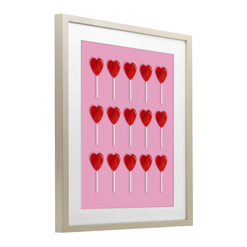 «Heart Lollipops», reproduction encadrée sous verre, conception par Lish Creative, H 21 po x l 17 po, Cadre de récolte en pin