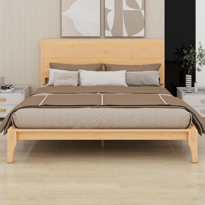 Lit plateforme en bois avec support à lattes, Grand lit, Naturel