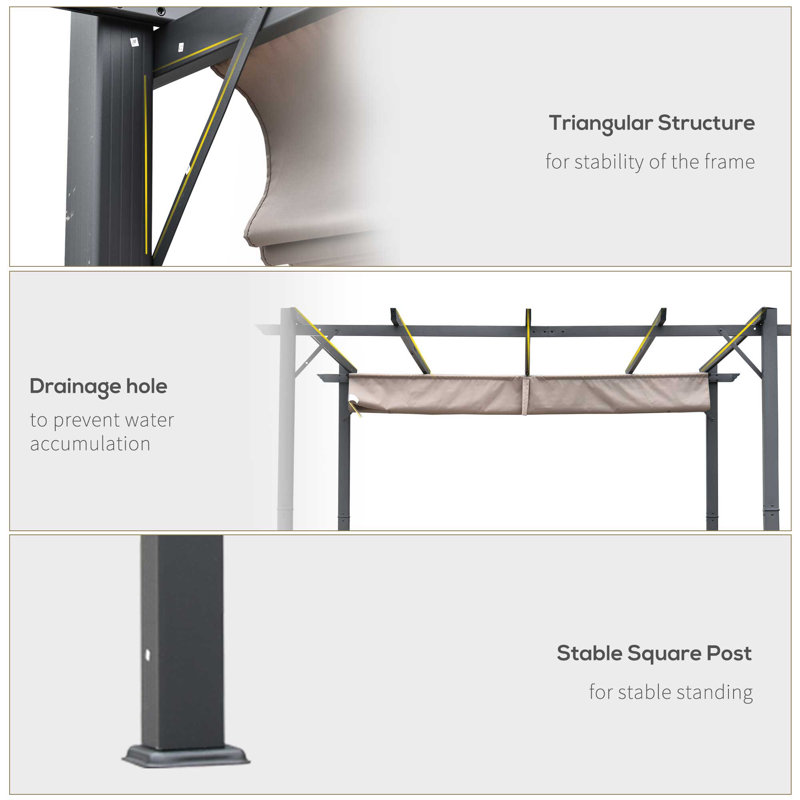 Brown Aluminum Pergola with Retractable Canopy, 7.3' x 9.8'