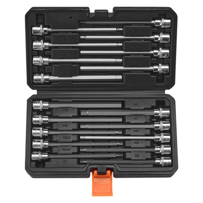 Extra Long Allen Hex Bit Socket Set, 18-Piece 3/8 inch Drive, S2 Alloy Steel and Cr-V Steel, Standard SAE and Metric 1/8-Inch-3/8-Inch, 3-12mm, with Enhanced Storage Case, for Mechanics