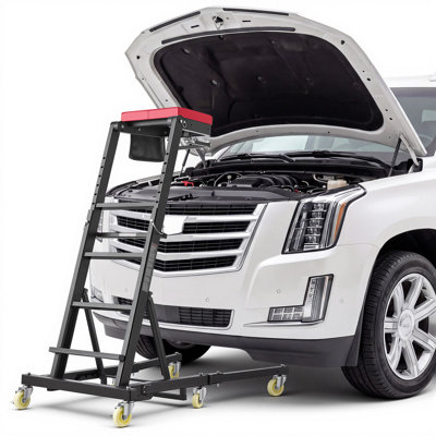 Top Automotive Creeper 48"-64" Adjustable with Folding Mechanical Arm, Foldable High Top Engine Creeper, 400LBS Heavy-Duty Support, Stable H-Shaped Base, 6-Wheel Smooth Rolling for Auto Repair