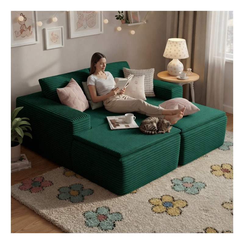Canapé inclinable moderne 73,4 po en velours côtelé 2 places avec support à ressorts ensachés, 68.9" W