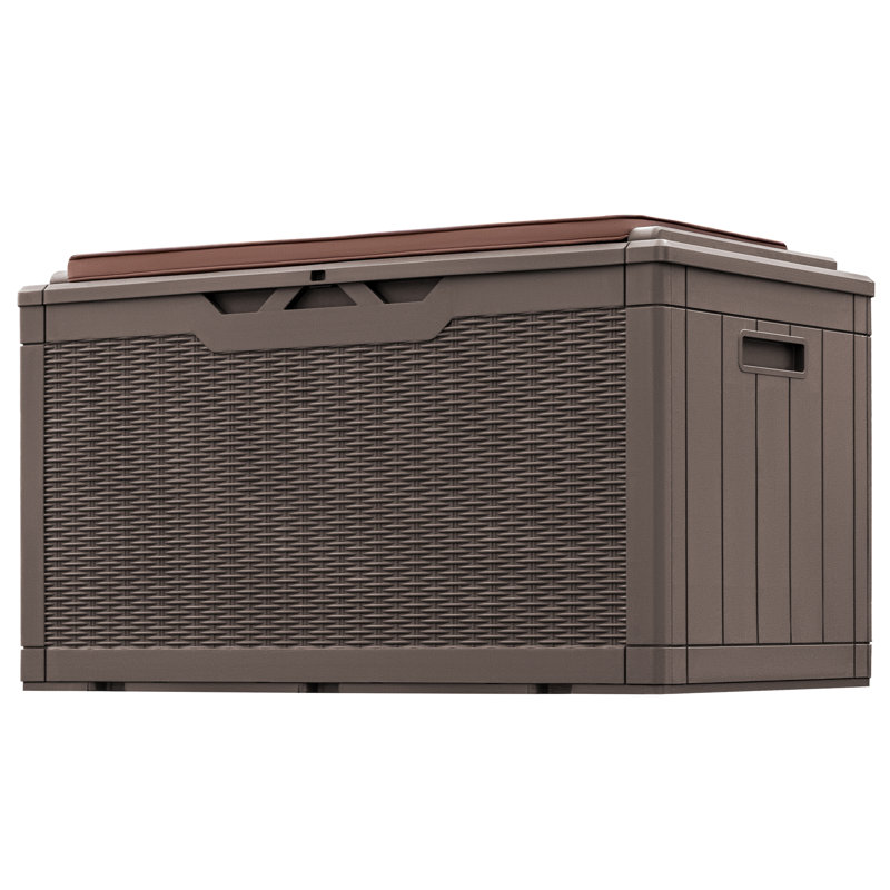 Furmax 100 Gallons Plastic Lockable Deck Box With Cushion, Brown