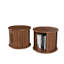 Ensemble de tables basses rondes 2 pièces, tables d'appoint gigognes modernes avec rangement à porte coulissante, table de bout et table de chevet pour canapé au fini noyer, avec tabouret décoratif à colonne romaine cannelée