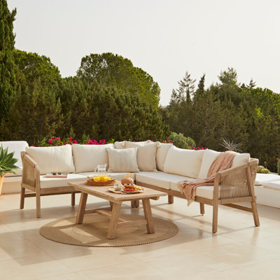 Rope Wooden Corner Sofa - Sand
