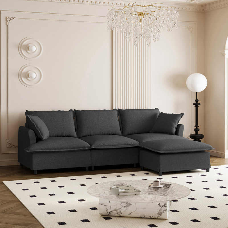 Canapé en L en chenille avec décor de chambre à coucher élégant pour 4 personnes, Gris chenille