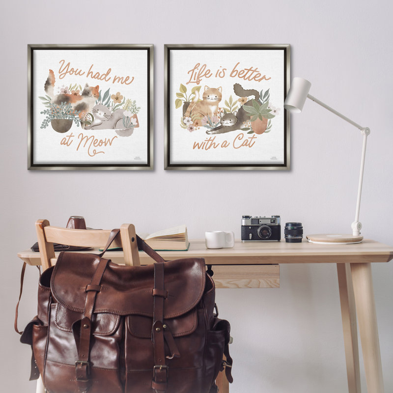 Ensemble de 2 toiles flottantes encadrées "Garden Friends" par Laura Marshall, Cadre flottant gris lustré, H 25 po x l 25 po