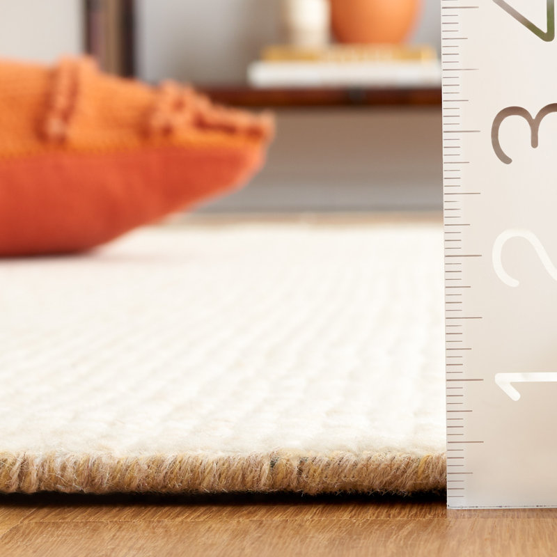 Tapis beige / ivoire à motif géométrique en laine / coton noué à la main Joshawa 801, Rectangle 6 pi x 9 pi