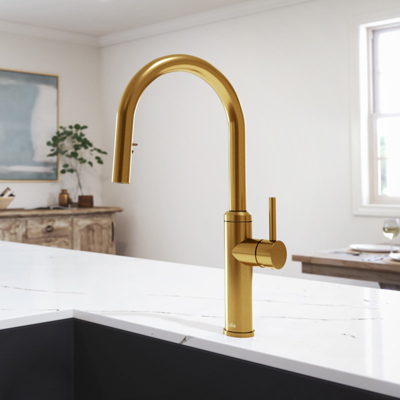 KALIA pull-down single handle kitchen faucet, dual spray - ENORA diver, Brushed Gold