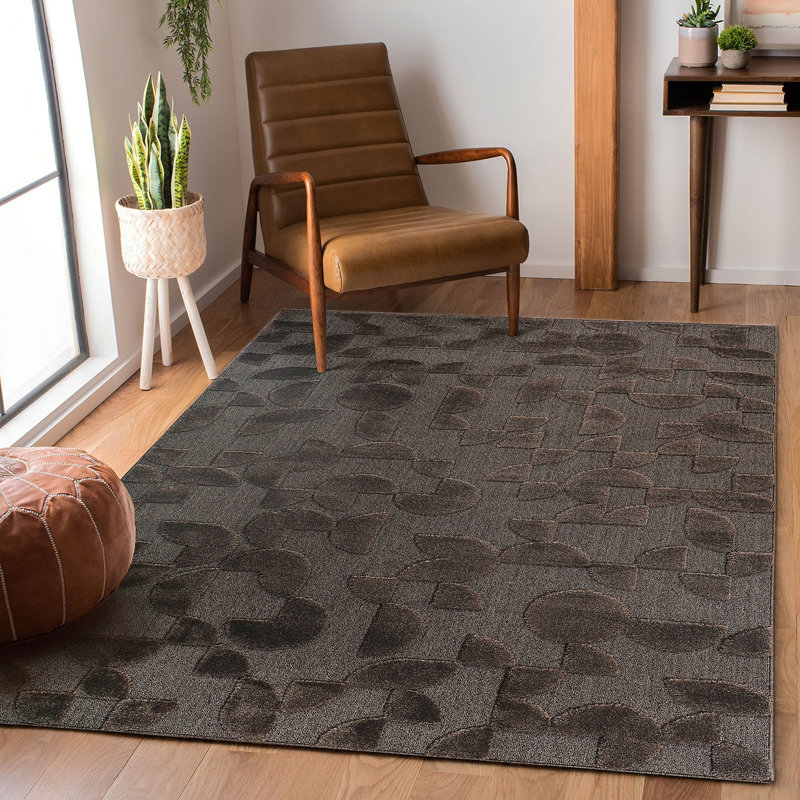 Step Collection High-Low Brown Indoor Area Rug, 7'9''X10', Modern, Contemporary, Geometric, Bohemian, Bedroom, Kitchen, Living Room, Non Shedding Carpet