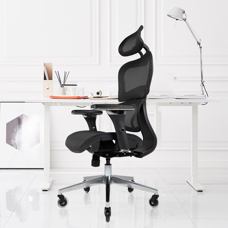 Chaise de bureau ergonomique Nouhaus Ergo3D avec support lombaire en maille avec accoudoirs réglables 4D, appui-tête et roulettes réglables, chaises de bureau à dossier haut en filet
