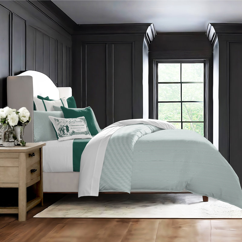 Jaxon Stripe Cotton Reversible Coverlet Set, Cal.King Coverlet/Bedspread + 2 King Shams, Evergreen