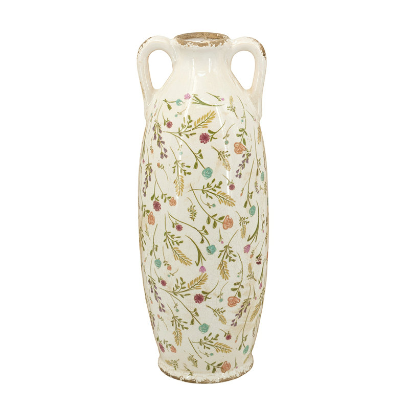 Vase en céramique 6 x 6 x 15,5 po avec motifs floraux multicolores