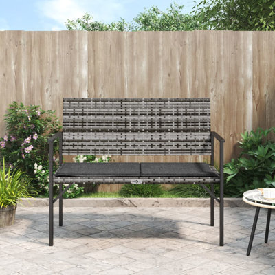 2-Seater Patio Bench with Cushion Poly Rattan by Latitude Run