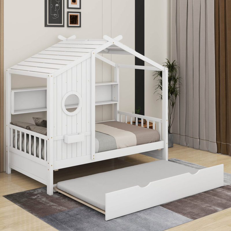 Lit simple en bois avec lit gigogne, Lit simple, Blanc