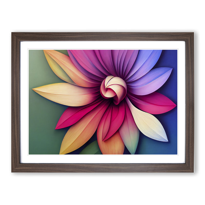 Vibrant Modern Flower Art Abstract - Framed Print, 34cm H x 46cm W x 2cm D, Walnut
