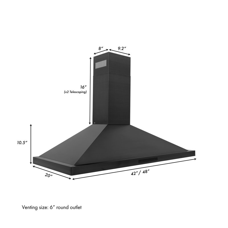 48" 400 CFM Convertible Wall Mount Range Hood, Black Stainless Steel