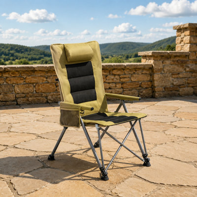 Fauteuil d'extérieur portatif inclinable robuste à 5 positions avec poche latérale et sac de transport inclus, conception ergonomique pour un confort personnalisé toute la journée, tissu résistant aux déchirures et résistant aux intempéries, idéal pour le camping