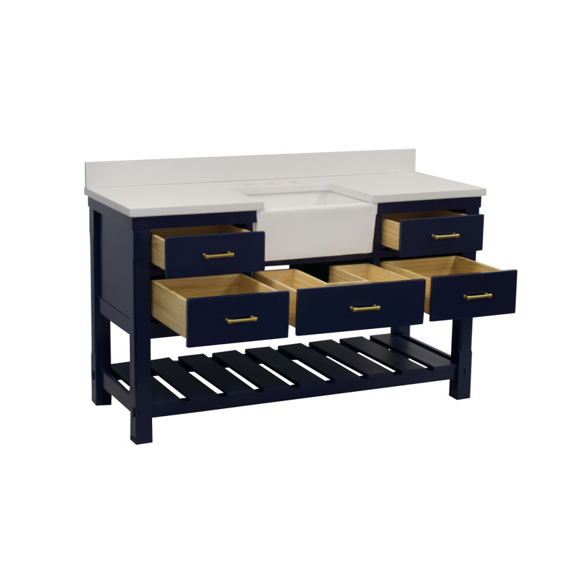 Hitton 60'' Single Bathroom Vanity with Top, Quartz, Royal Blue
