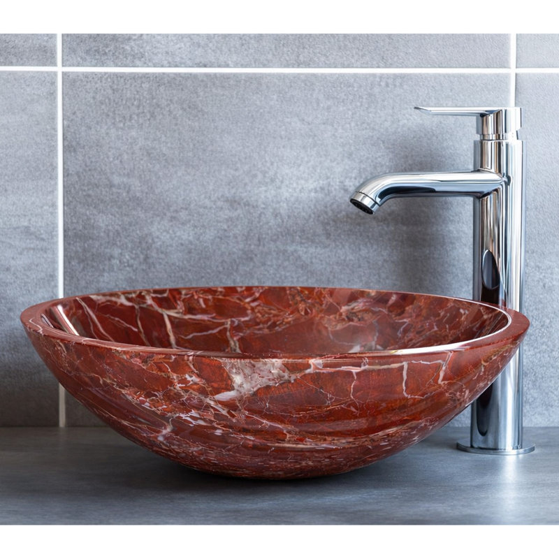 17" Rosso Levanto Stone Vessel Sink, Solid Natural Marble Hand-carved Bathroom Basin With Polished Surface