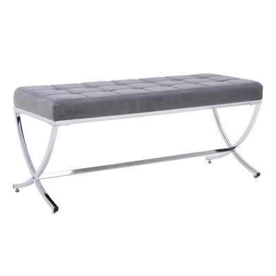 Modern Dining Bench,Button Tufted Ottoman Bench with Metal Legs,Upholstered Fabric Footstool -  Everly Quinn, 100F7BED9FA341D6854F0A7B5D364769