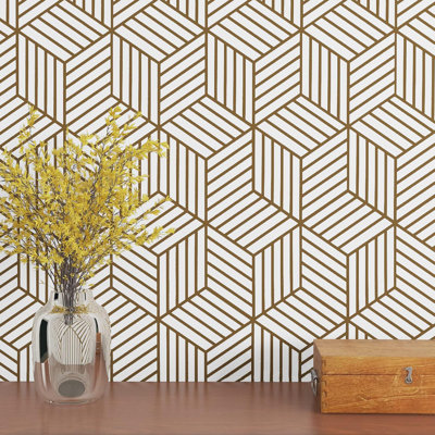 Gold Geometric Peel And Stick Wallpaper, 17.7'' X 393'' Waterproof Removable Wallpaper For Home Decor