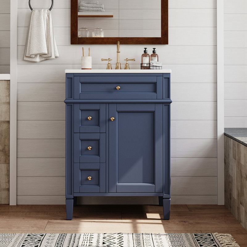 Meuble-lavabo 24 po avec lavabo supérieur, meuble-lavabo moderne avec 2 tiroirs et un tiroir basculant, meuble-lavabo simple