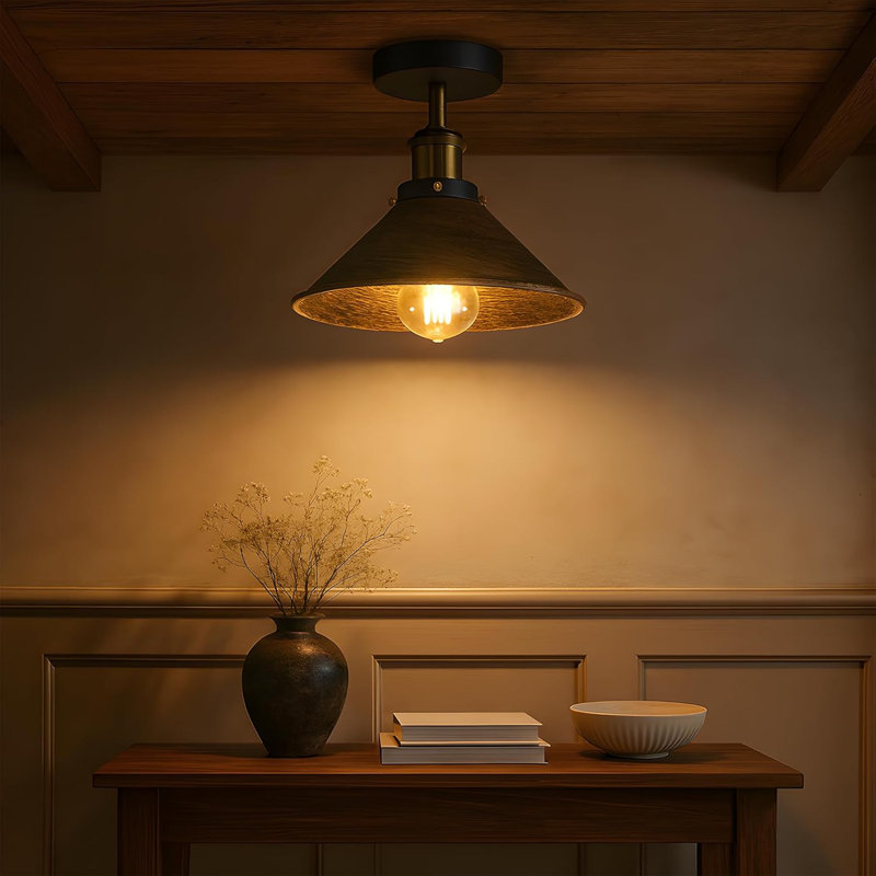 Semi Flush Mount, Brushed Copper, Black