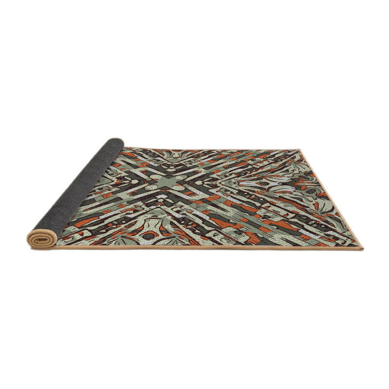 Tapis orange/vert/gris à tissage électrique, Rond 6 pi