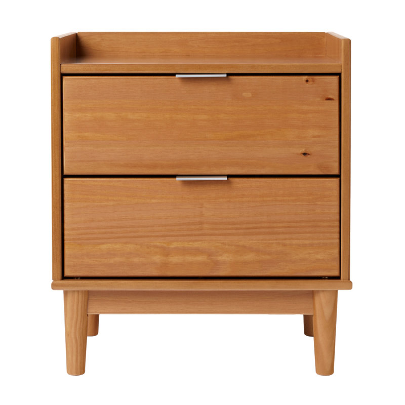 Mid-Century Modern 2-Drawer Solid Wood Nightstand, Nightstand, Caramel