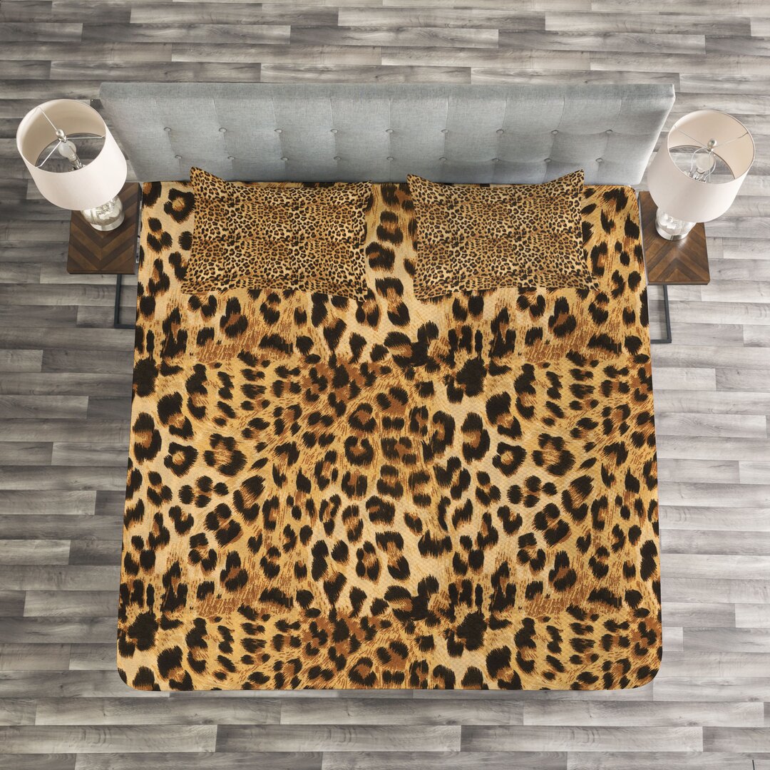 Gestepptes Bettdecken-Set, Leopard-Druck, Braun, Braun