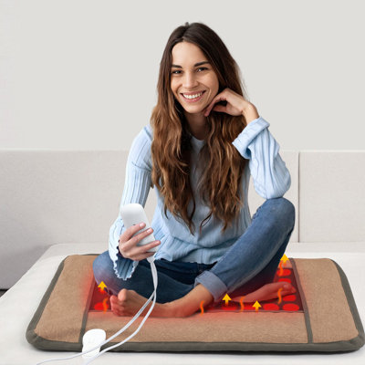 North America 50-Piece PU Leather Infrared Heating Pad. LCD 6-Level Controller. 32"x21". Brown. US Plug
